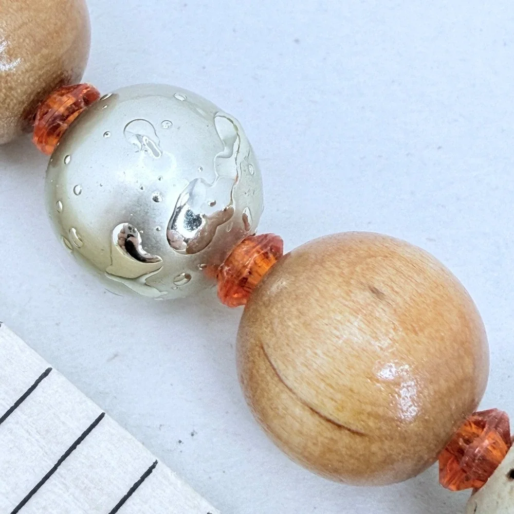 Arthur Pepper Vintage Necklace Double Strand Wood Stone Coral‎ Bead Mid Mod